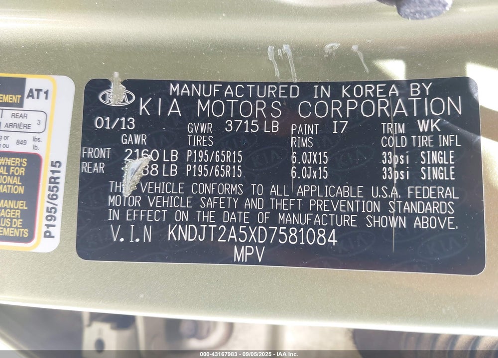 2013 KIA SOUL VIN: KNDJT2A5XD7581084