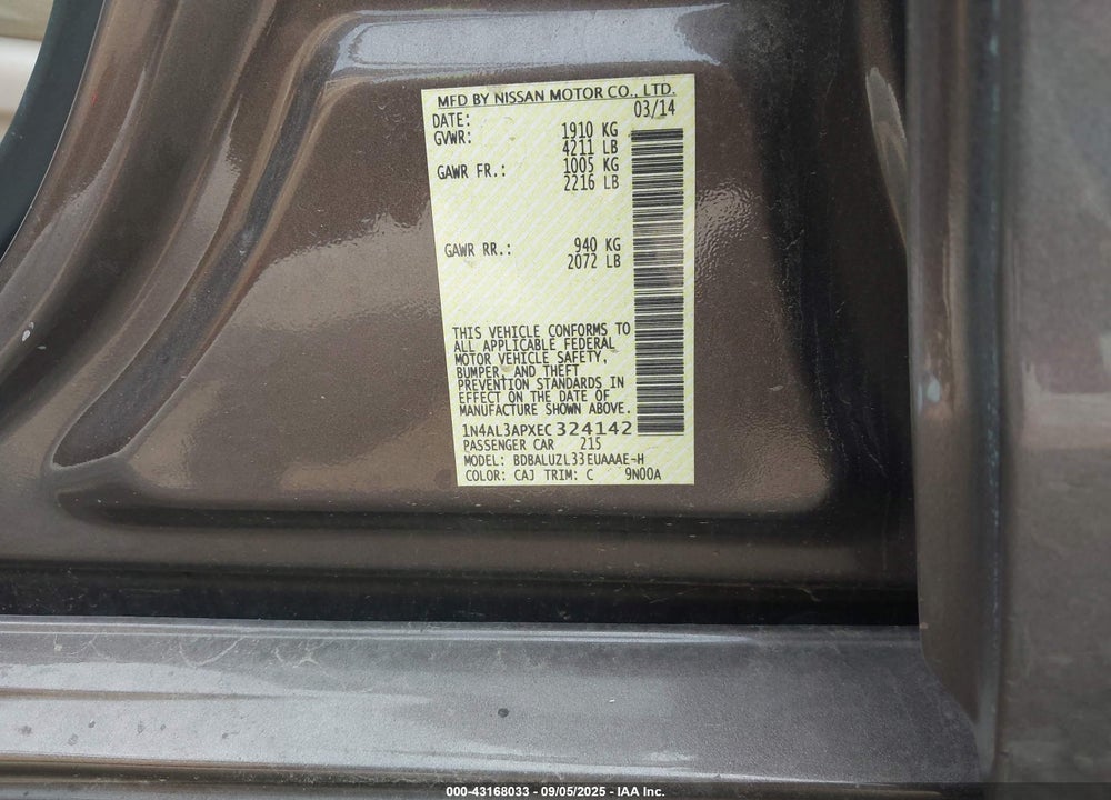 2014 NISSAN ALTIMA VIN: 1N4AL3APXEC324142