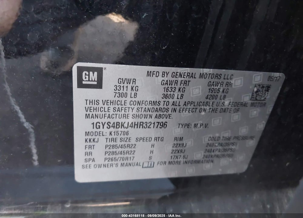 2017 CADILLAC ESCALADE LUXURY VIN: 1GYS4BKJ4HR321796