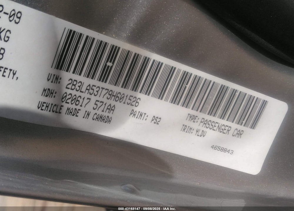 2009 DODGE CHARGER VIN: 2B3LA53T79H601526