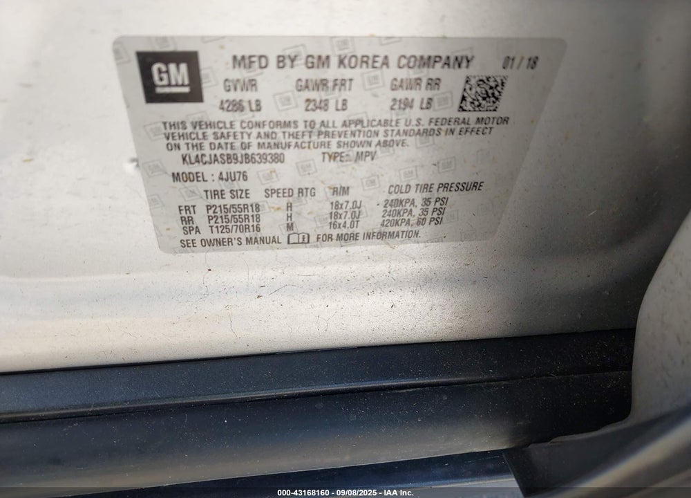 2018 BUICK ENCORE PREFERRED VIN: KL4CJASB9JB639380