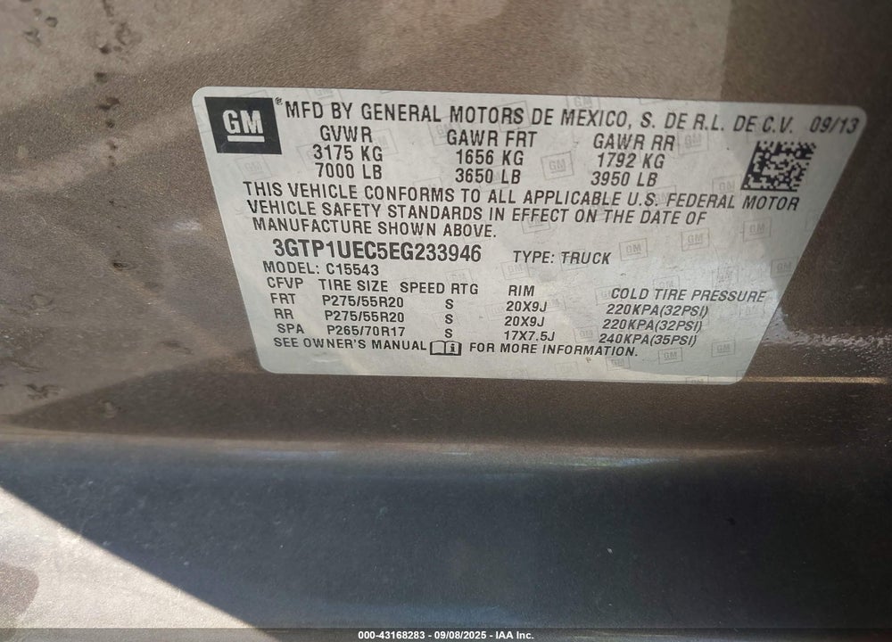 2014 GMC SIERRA 1500 VIN: 3GTP1UEC5EG233946