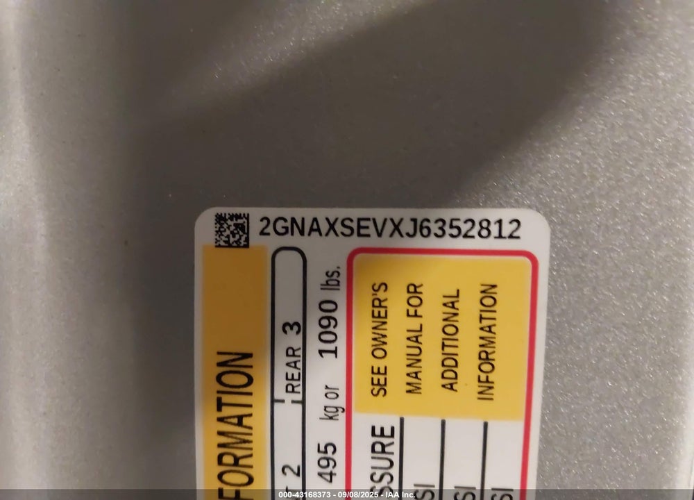2018 CHEVROLET EQUINOX VIN: 2GNAXSEVXJ6352812