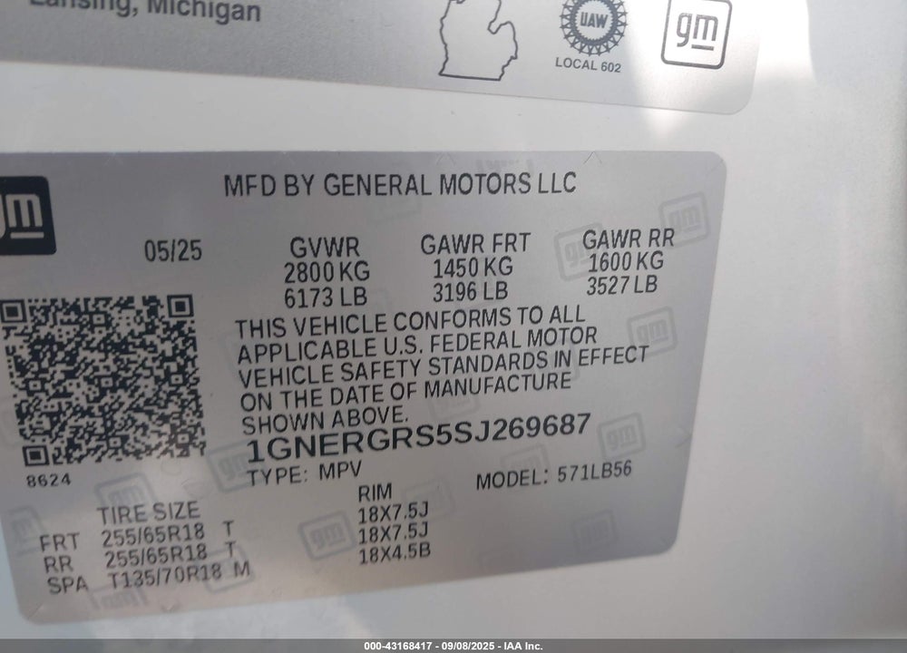 2025 CHEVROLET TRAVERSE FWD LT VIN: 1GNERGRS5SJ269687