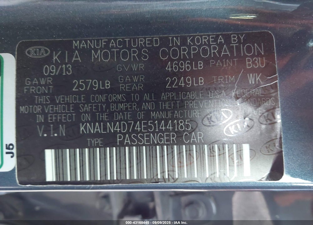 2014 KIA CADENZA PREMIUM VIN: KNALN4D74E5144185