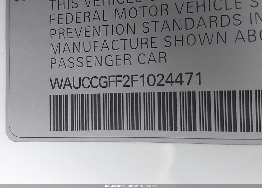 2015 AUDI A3 VIN: WAUCCGFF2F1024471