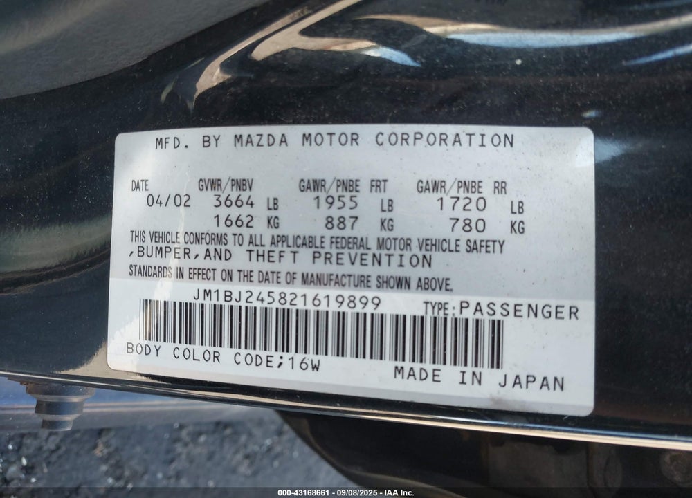 2002 MAZDA PROTEGE5 VIN: JM1BJ245821619899