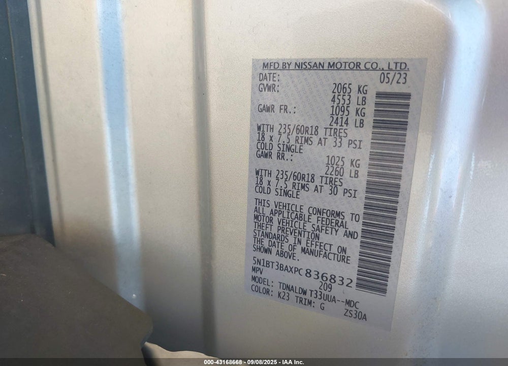 2023 NISSAN ROGUE VIN: 5N1BT3BAXPC836832