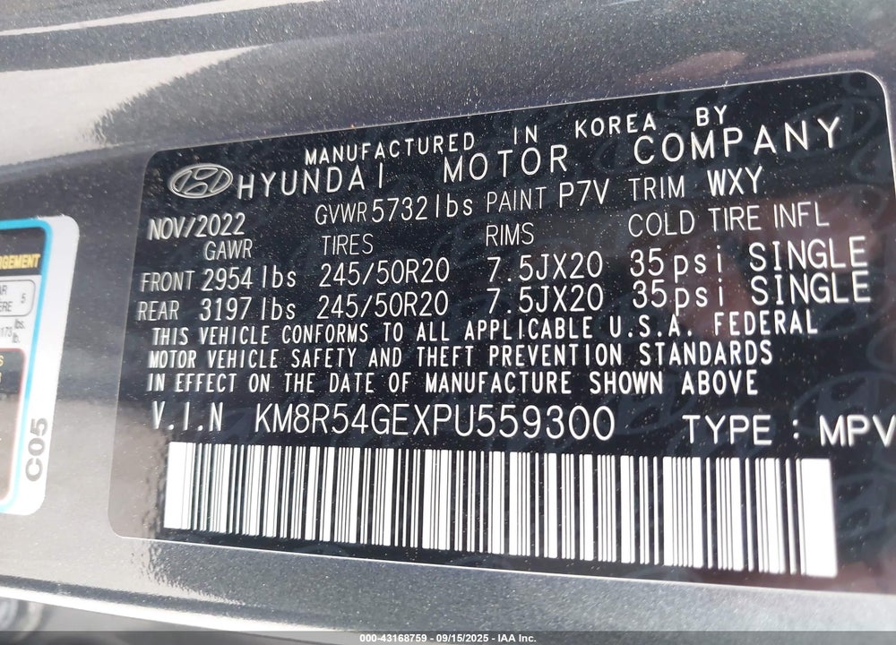 2023 HYUNDAI PALISADE VIN: KM8R54GEXPU559300