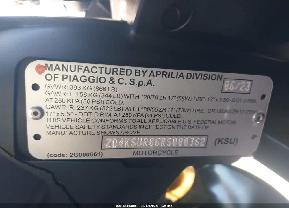 2024 APRILIA RS 660 EXTREMA VIN: ZD4KSUR06RS000362