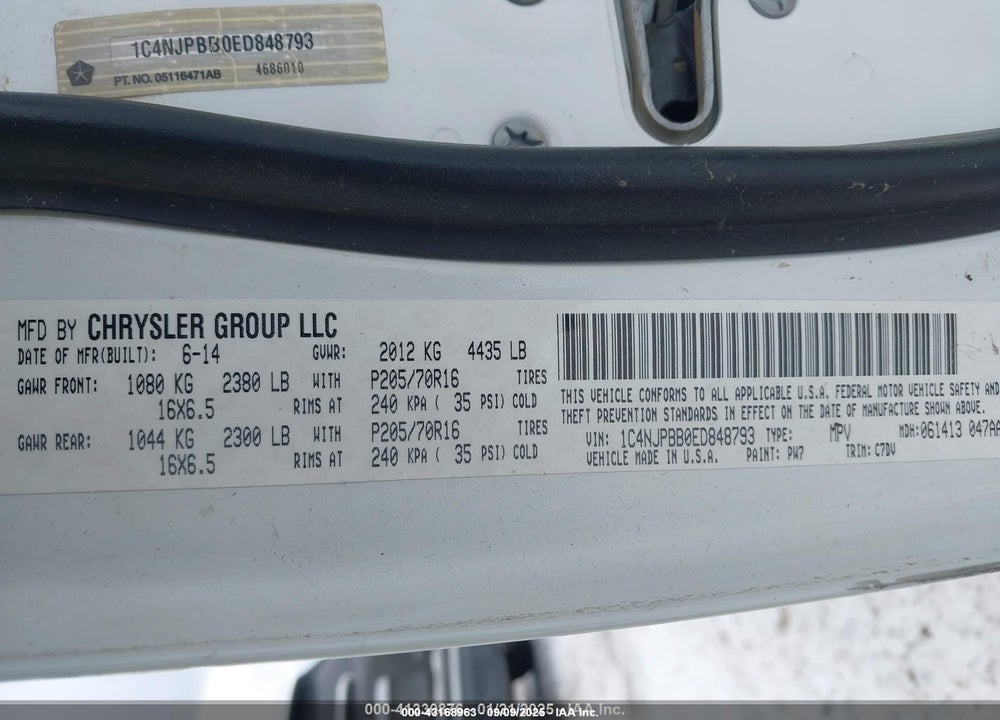 2014 JEEP PATRIOT SPORT VIN: 1C4NJPBB0ED848793