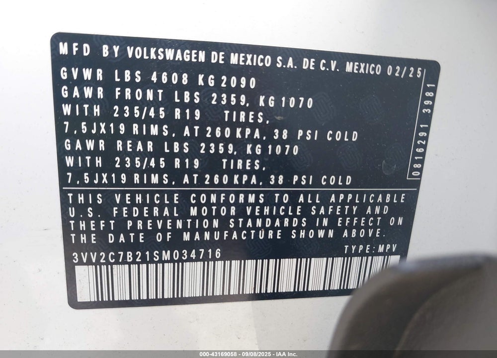 2025 VOLKSWAGEN TAOS 1.5T SE BLACK VIN: 3VV2C7B21SM034716