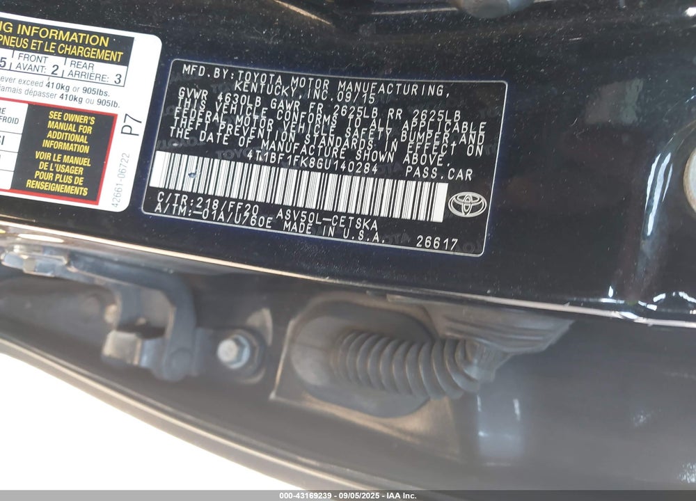 2016 TOYOTA CAMRY SE VIN: 4T1BF1FK8GU140284