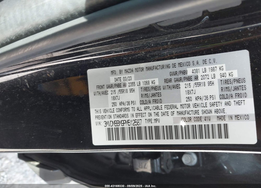 2023 MAZDA CX-30 VIN: 3MVDMBBM9PM512587