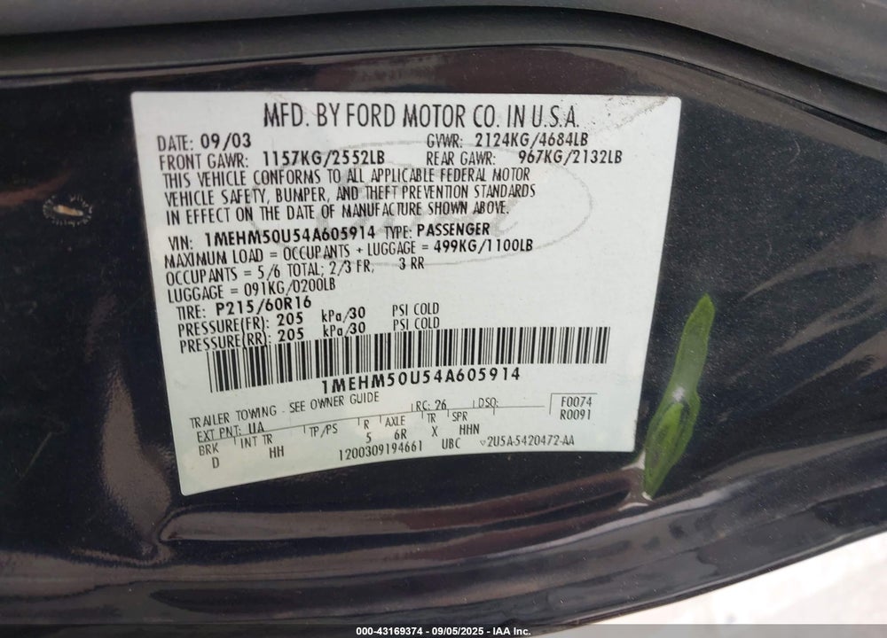 2004 MERCURY SABLE GS VIN: 1MEHM50U54A605914