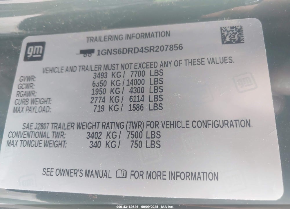 2025 CHEVROLET SUBURBAN 4WD Z71 VIN: 1GNS6DRD4SR207856