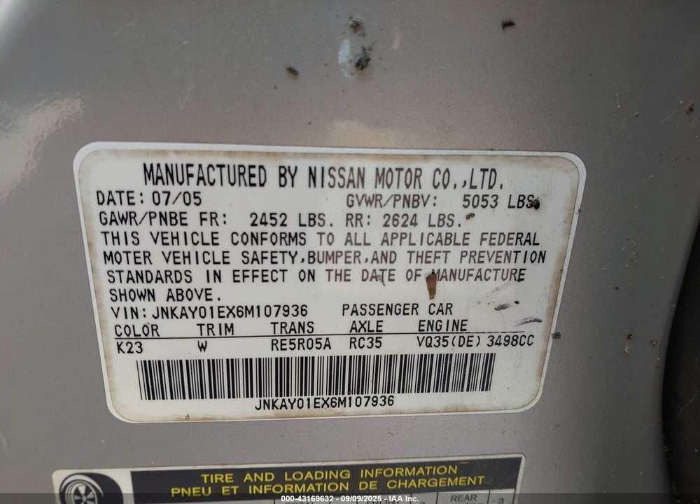 2006 INFINITI M35 SPORT VIN: JNKAY01EX6M107936