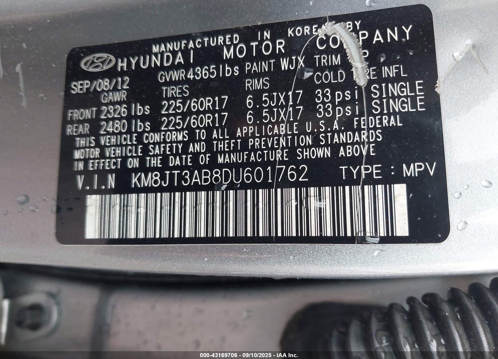 2013 HYUNDAI TUCSON VIN: KM8JT3AB8DU601762