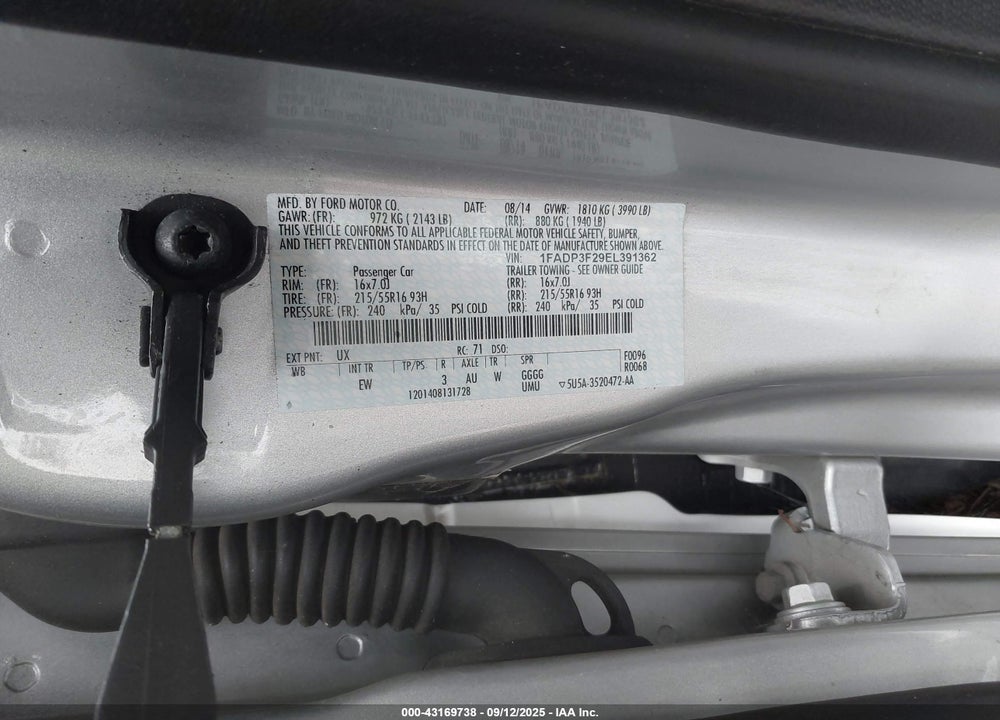 2014 FORD FOCUS SE VIN: 1FADP3F29EL391362
