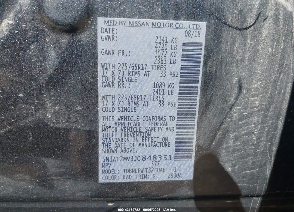 2018 NISSAN ROGUE VIN: 5N1AT2MV3JC848351