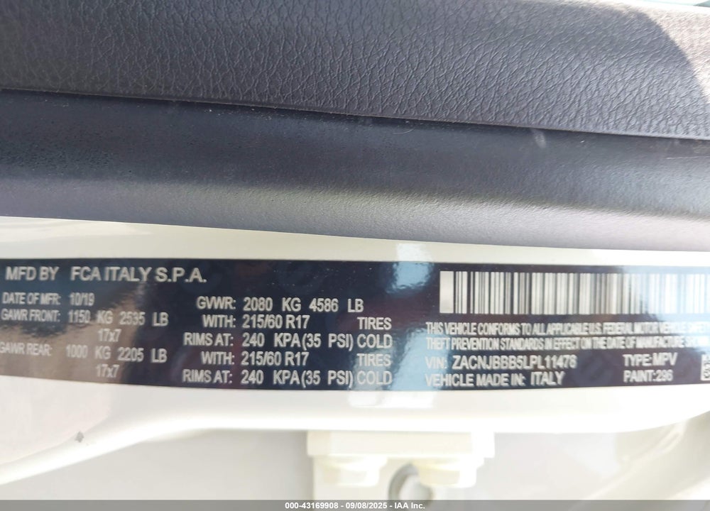 2020 JEEP RENEGADE LATITUDE 4X4 VIN: ZACNJBBB5LPL11478