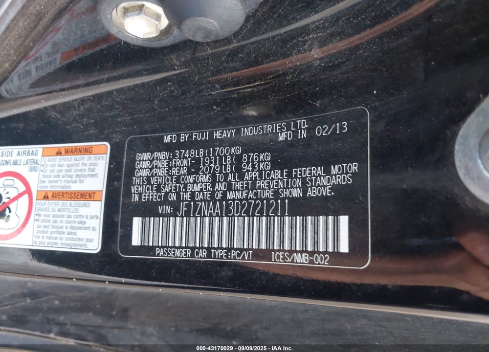 2013 SCION FR-S VIN: JF1ZNAA13D2721211