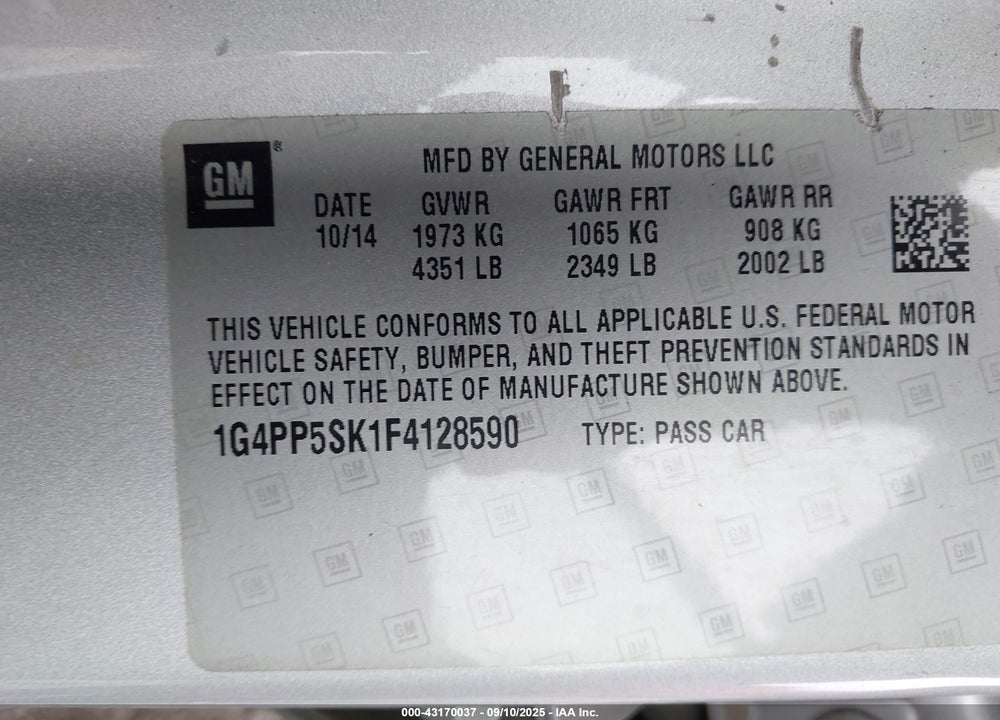 2015 BUICK VERANO VIN: 1G4PP5SK1F4128590