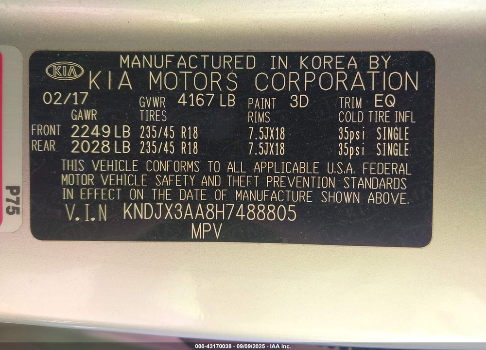 2017 KIA SOUL VIN: KNDJX3AA8H7488805