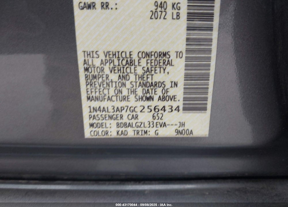 2016 NISSAN ALTIMA 2.5 S VIN: 1N4AL3AP7GC256434