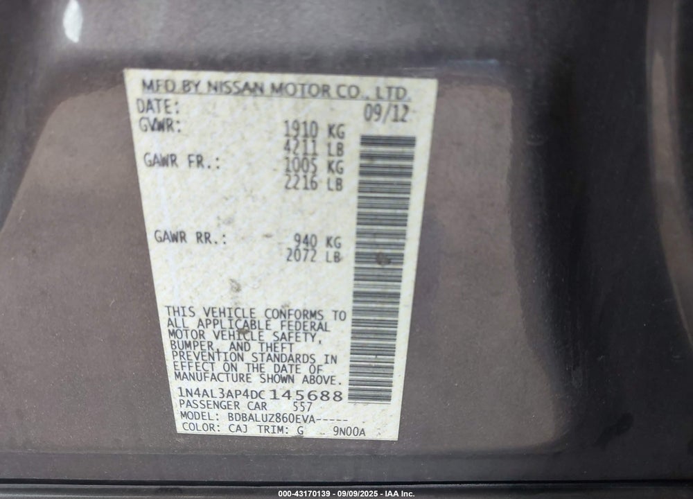 2013 NISSAN ALTIMA 2.5 SV VIN: 1N4AL3AP4DC145688