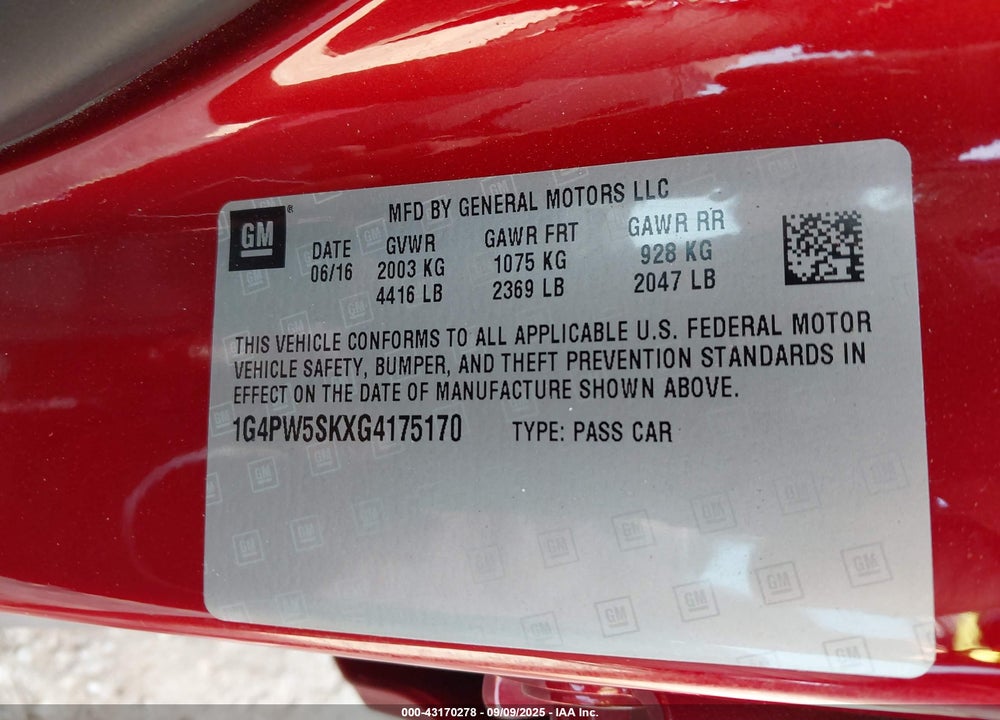 2016 BUICK VERANO VIN: 1G4PW5SKXG4175170