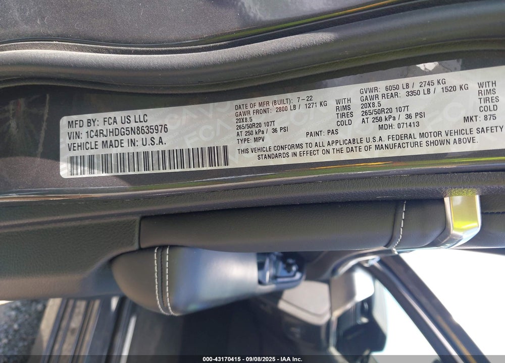2022 JEEP GRAND CHEROKEE VIN: 1C4RJHDG5N8635976