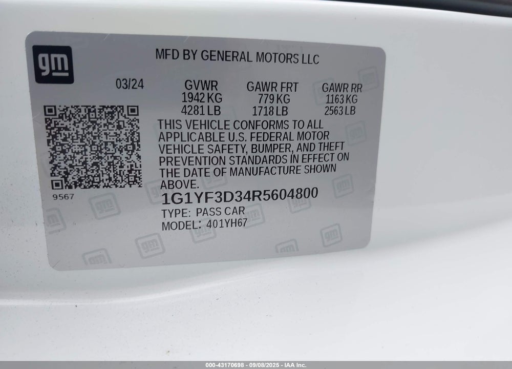 2024 CHEVROLET CORVETTE Z06 RWD 3LZ VIN: 1G1YF3D34R5604800