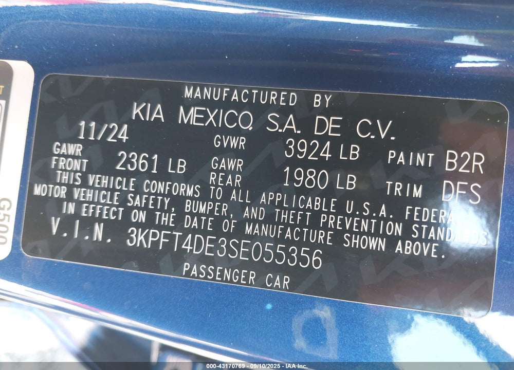 2025 KIA K4 VIN: 3KPFT4DE3SE055356