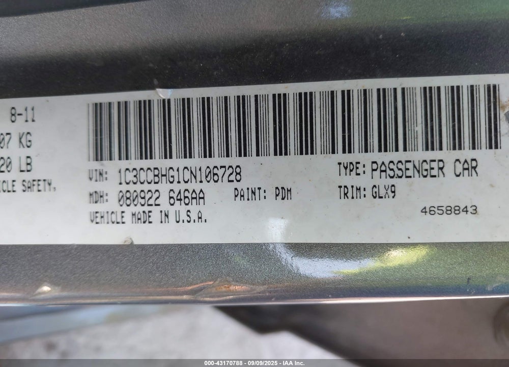 2012 CHRYSLER 200 VIN: 1C3CCBHG1CN106728