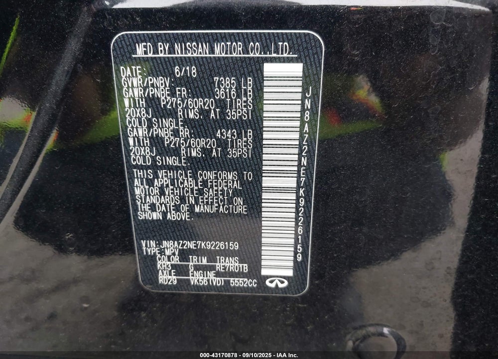 2019 INFINITI QX80 VIN: JN8AZ2NE7K9226159