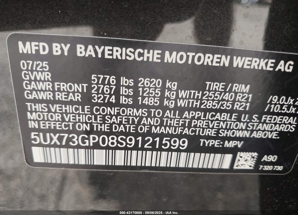 2025 BMW X3 VIN: 5UX73GP08S9121599