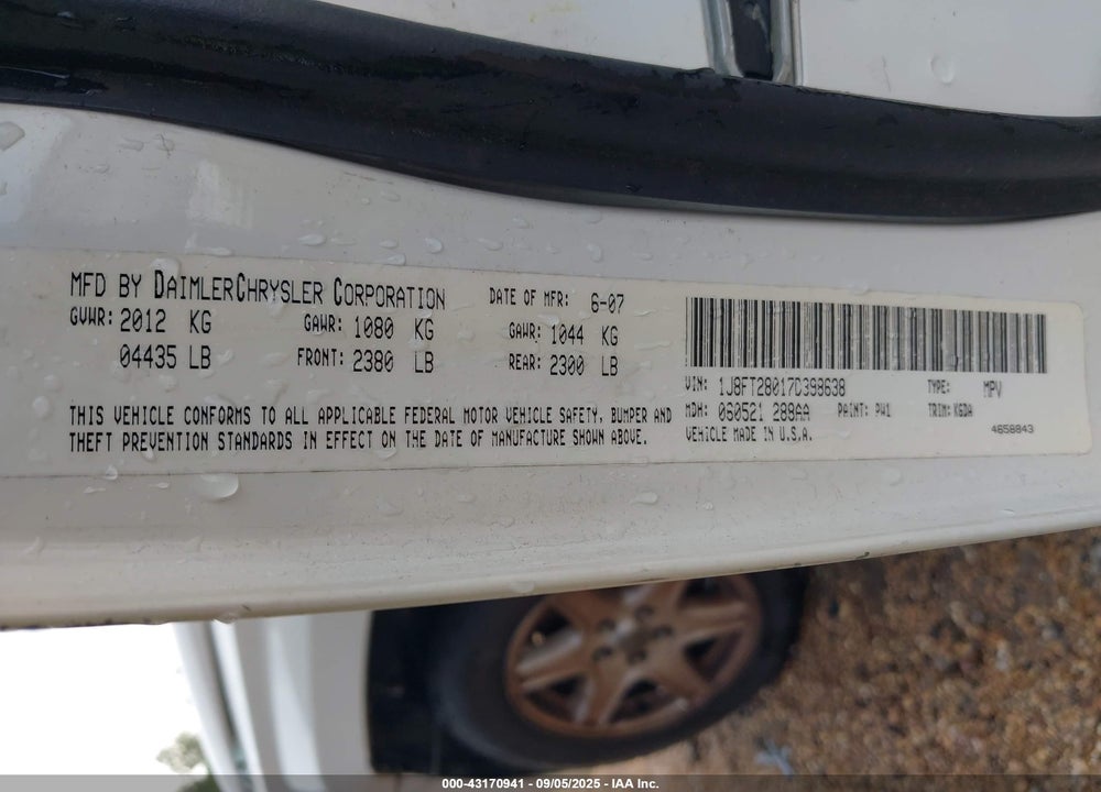 2007 JEEP PATRIOT SPORT VIN: 1J8FT28017D398638