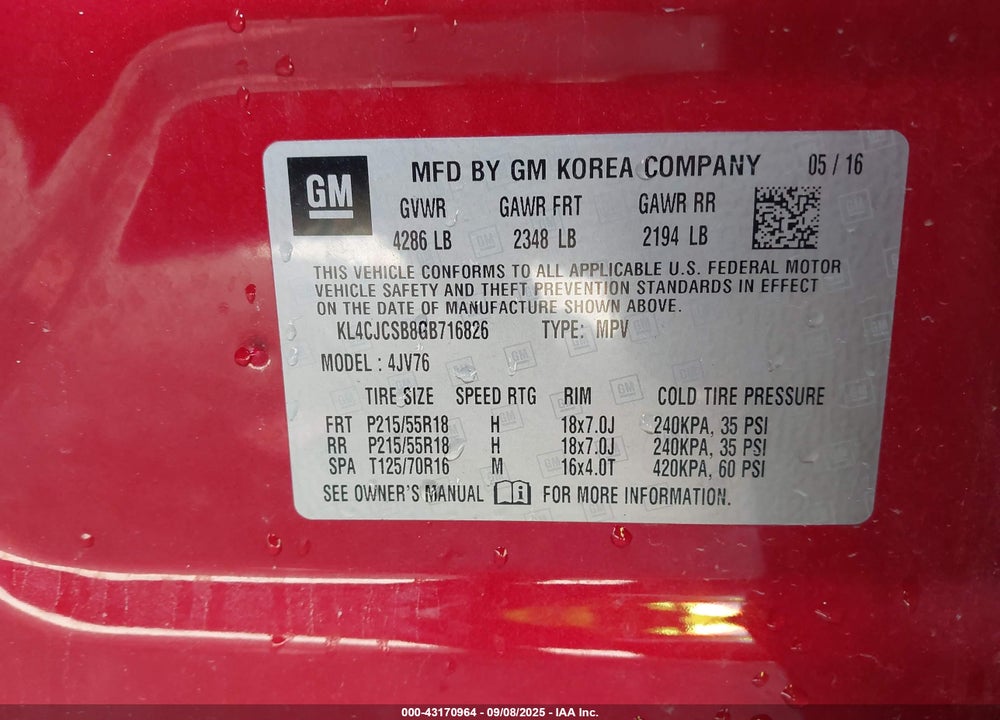2016 BUICK ENCORE LEATHER VIN: KL4CJCSB8GB716826