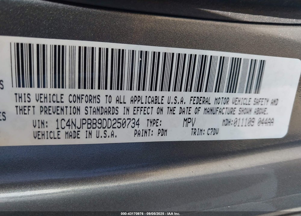 2013 JEEP PATRIOT VIN: 1C4NJPBB9DD250734