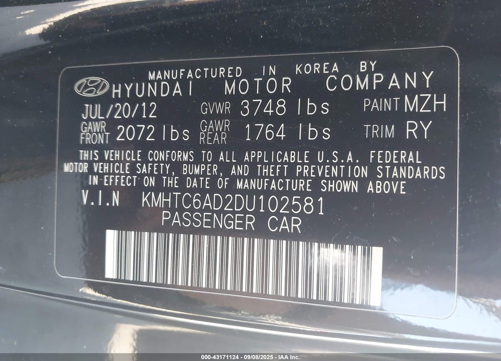 2013 HYUNDAI VELOSTER BASE W/GRAY VIN: KMHTC6AD2DU102581