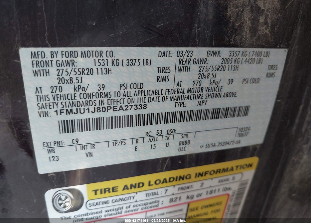 2023 FORD EXPEDITION VIN: 1FMJU1J80PEA27338