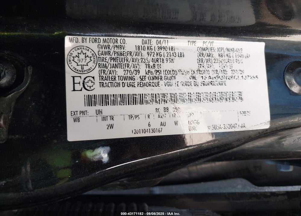2012 FORD FOCUS VIN: 1FAHP3N28CL137285