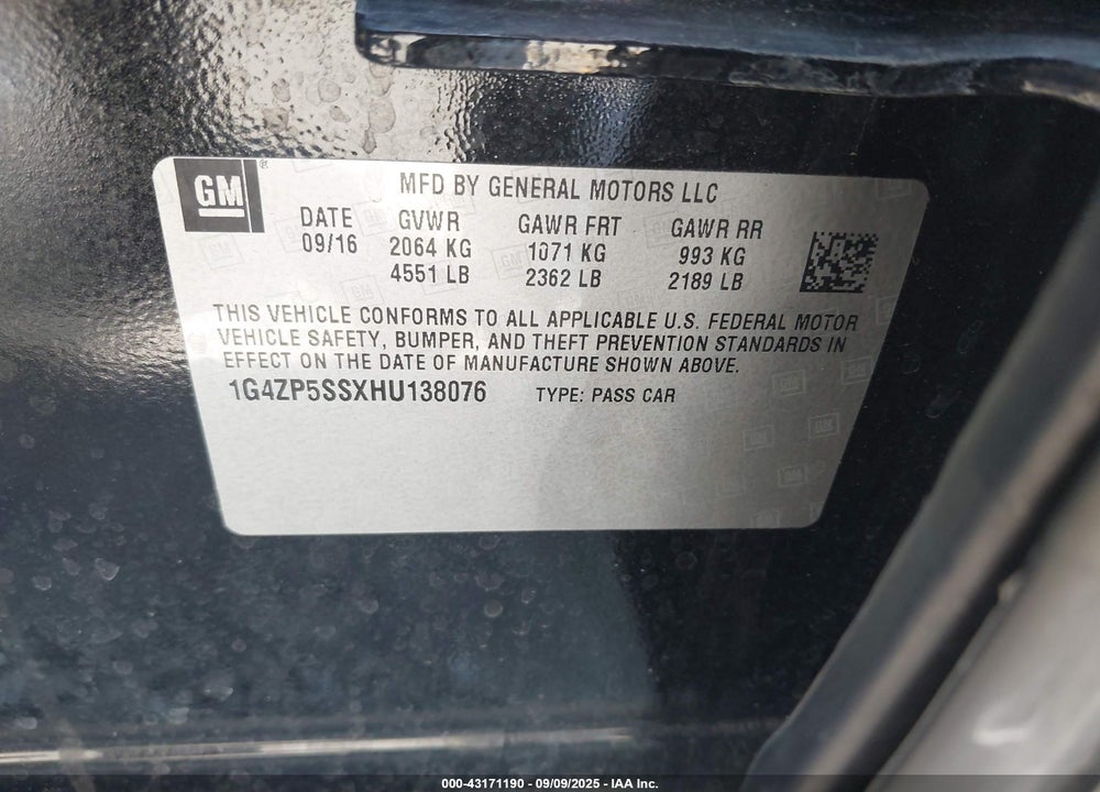 2017 BUICK LACROSSE VIN: 1G4ZP5SSXHU138076