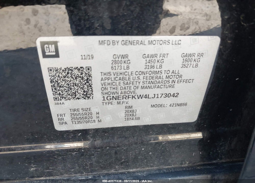 2020 CHEVROLET TRAVERSE VIN: 1GNERFKW4LJ173042