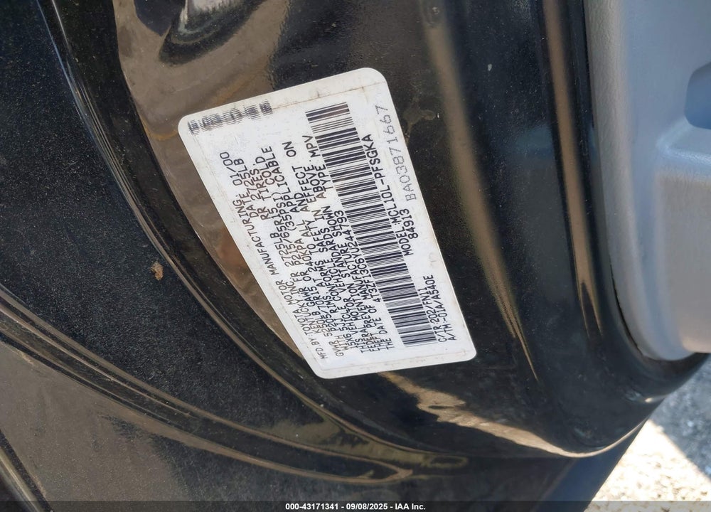 2000 TOYOTA SIENNA LE VIN: 4T3ZF13C6YU244793