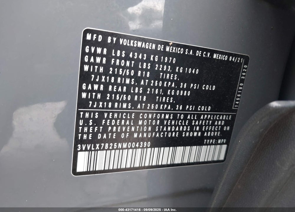 2022 VOLKSWAGEN TAOS 1.5T SE VIN: 3VVLX7B25NM004390