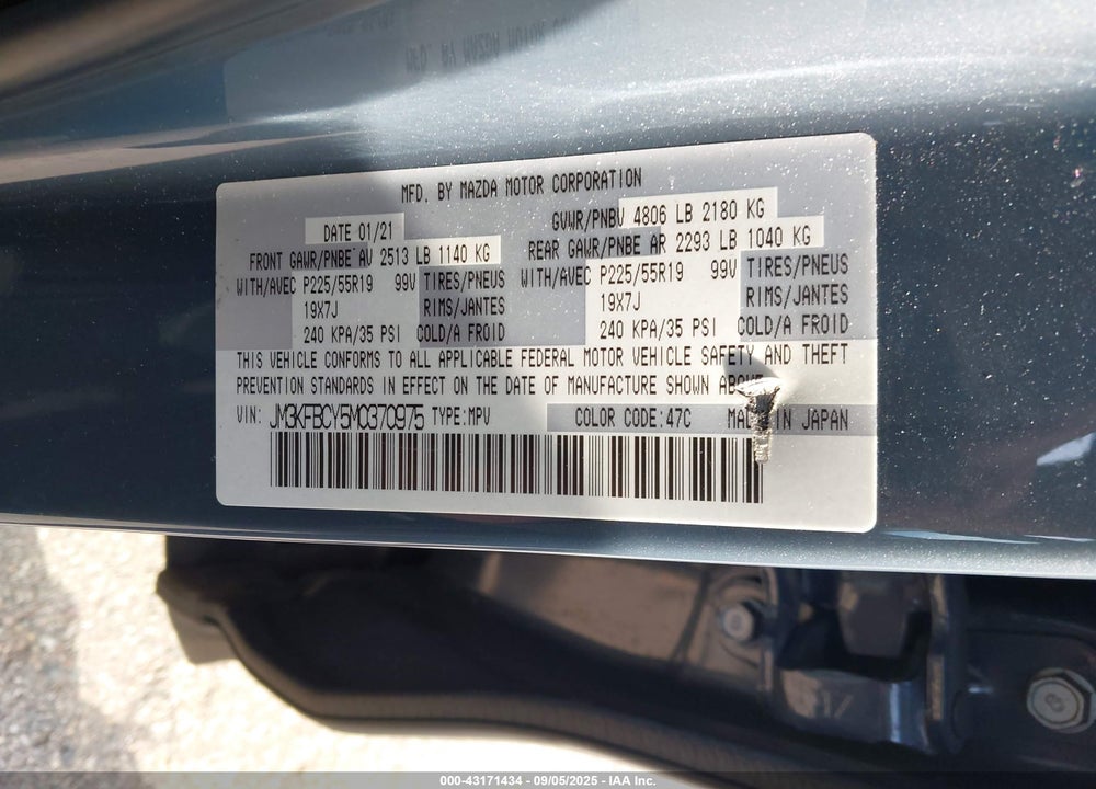 2021 MAZDA CX-5 VIN: JM3KFBCY5M0370975