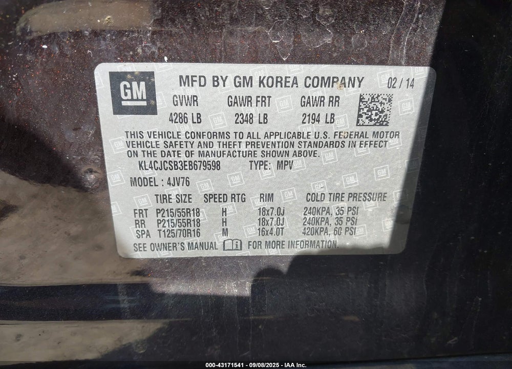 2014 BUICK ENCORE VIN: KL4CJCSB3EB679598