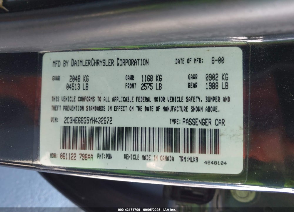 2000 CHRYSLER 300M VIN: 2C3HE66G5YH432672